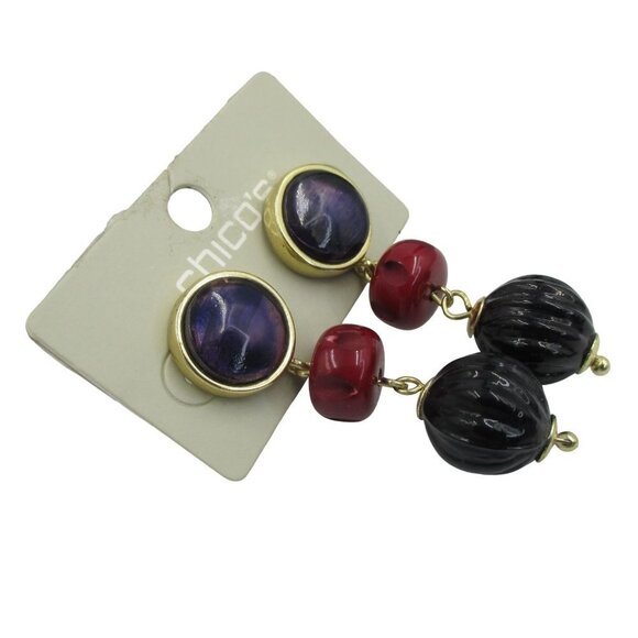 Chico's Red and Purple Linear Textured Drop Earrings NWT - Picture 4 of 5